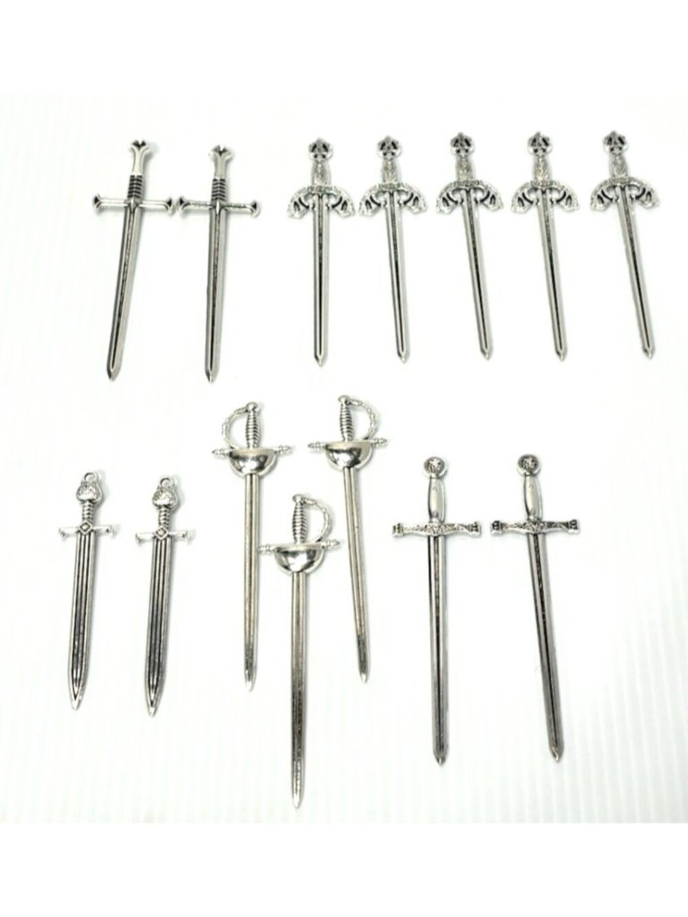 14pc Silver Sword Bookmark Lot - Metal Fantasy Dagger D&D Bookmarks Bulk Set